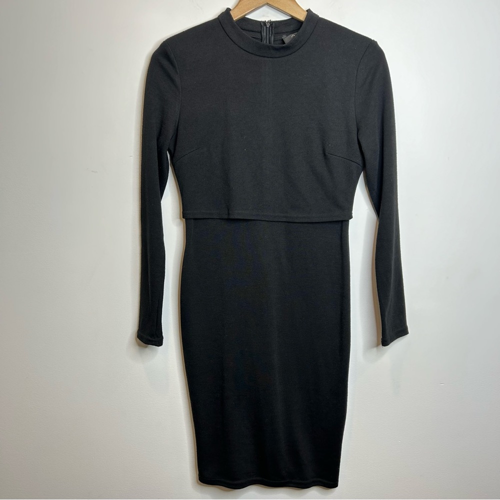 AX Paris Double Layer Midi Long Sleeve Dress Black